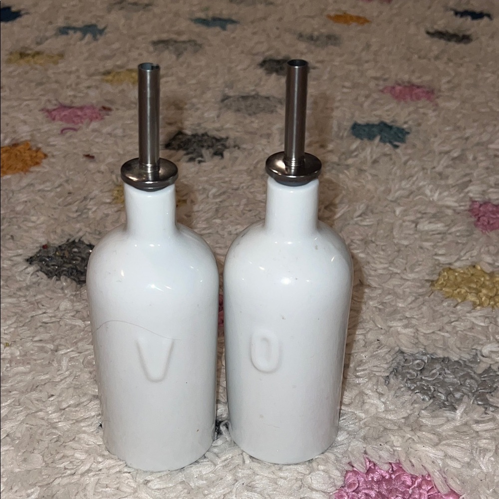 Chic White Oil and Vinegar Dispenser Set